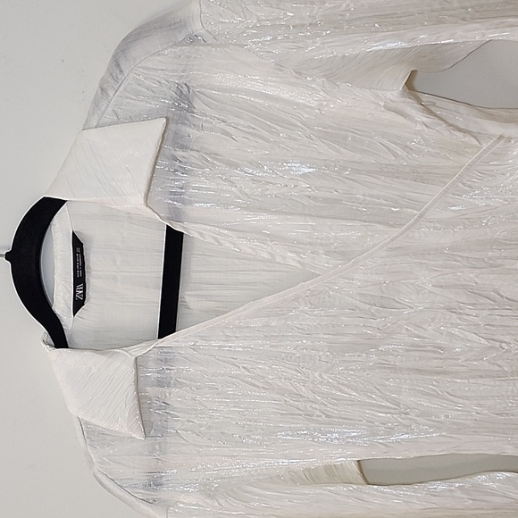 Zara Wrinkle Satin Effect Blouse Top Size Small - Picture 5 of 16